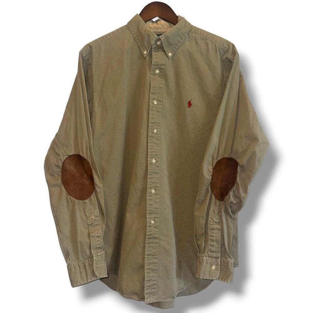 90s Polo Ralph Lauren Flannel Suede Patch Shooting Bradford Shirt L
